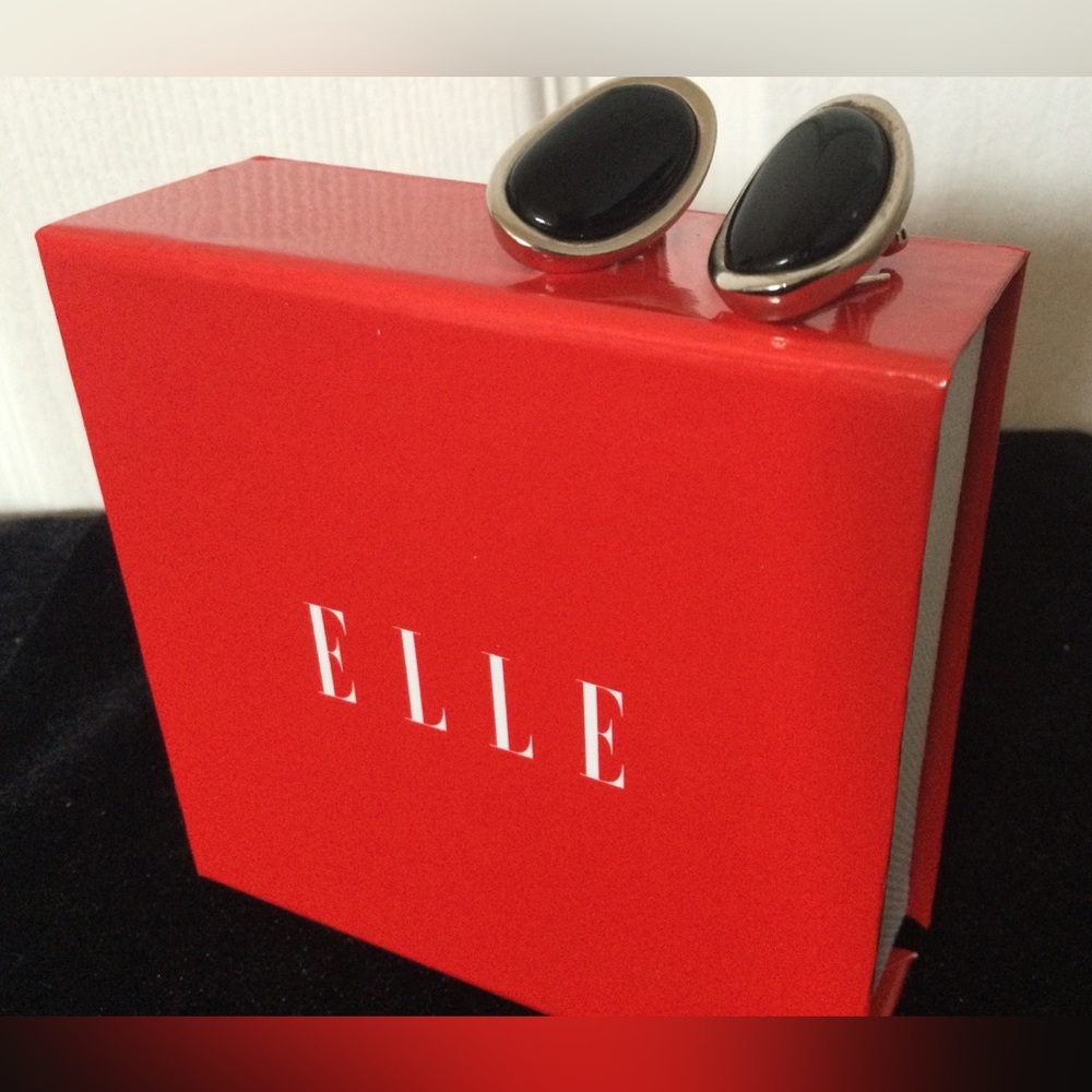 ELLE 20mm Black Agate Earrings